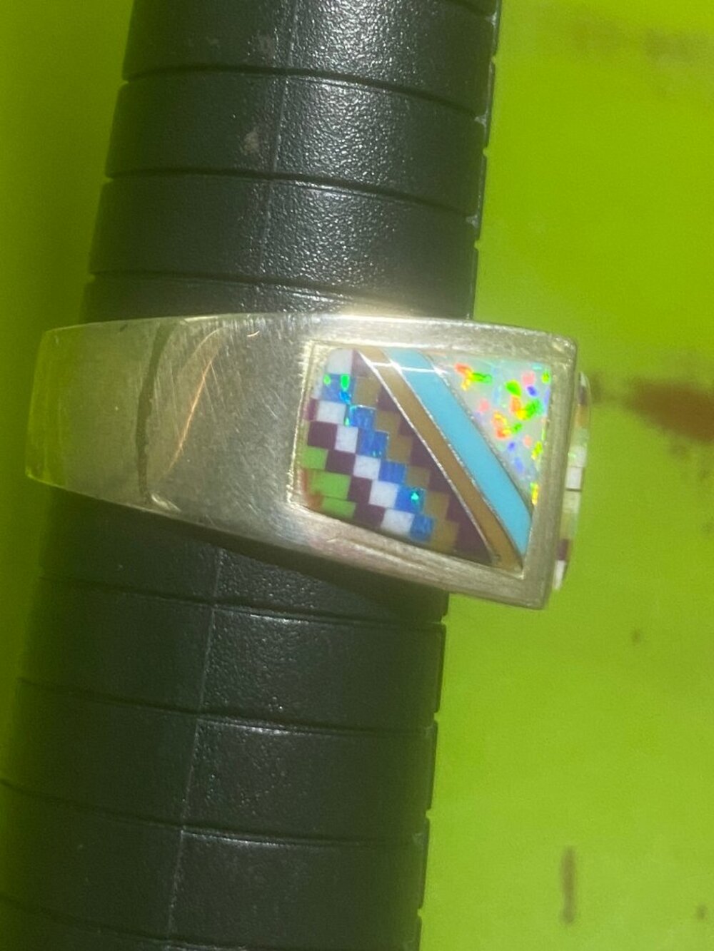 Zuni Men's Ring Size 10 1/2 Inlay Sterling Silver Opal Native American Ethnic - Picture 6 of 12